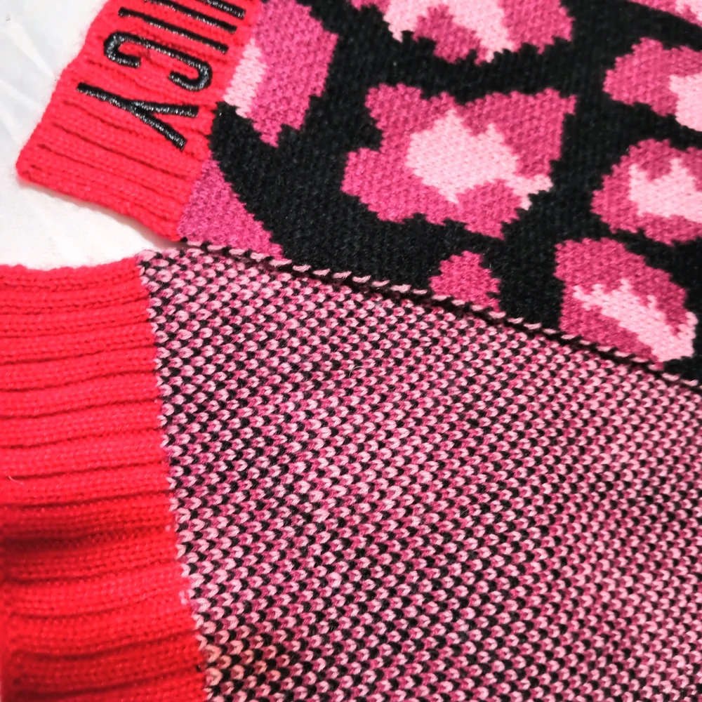 Juicy Couture Pink Red Leopard Print Knit Scarf Embroidered Logo Y2K McBling OS